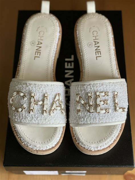 chanel white tweed sandals|Chanel high heels shoes.